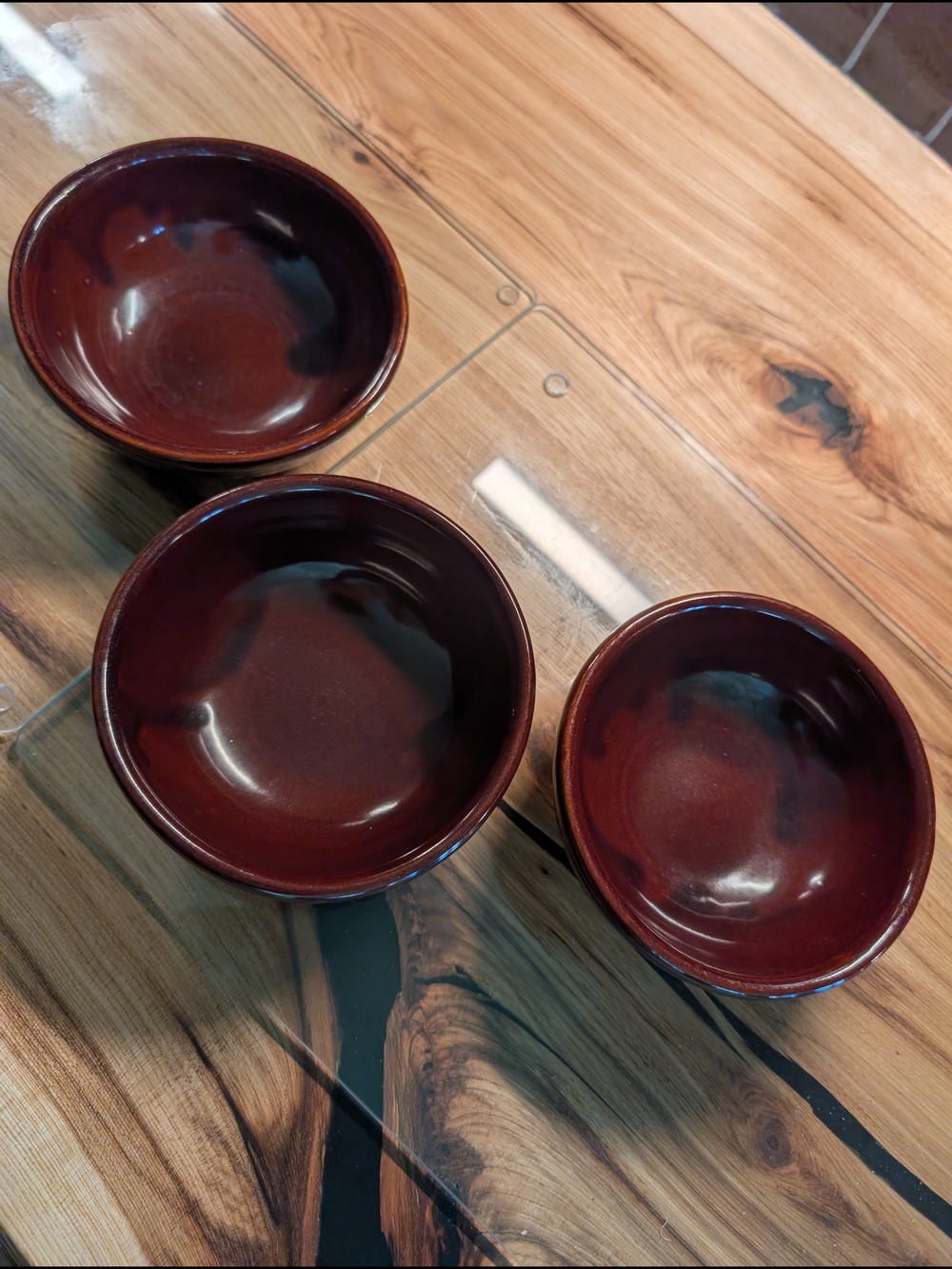 3 For $45 Set of Three Vintage USA 40's  Small Brown Ceramic Bowls